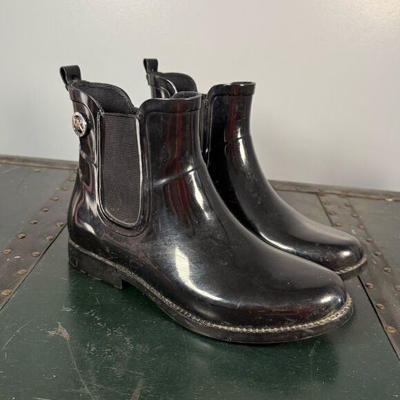 Michael Kors Women's Chelsea Rain Boots Rubber Ankle Black Size 7 - Picture 1 of 4